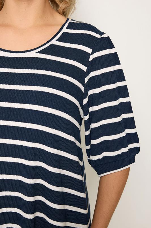 YOURS Plus Size Navy Blue Stripe Puff Sleeve Top | Yours Clothing 4