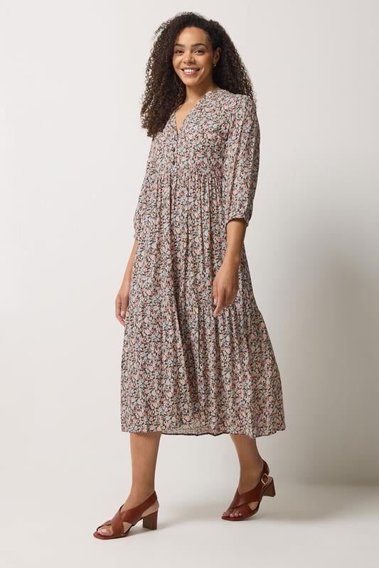  M&Co Pink Ditsy Floral Tiered Maxi Dress