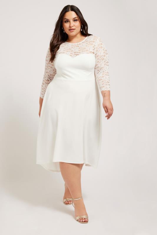 YOURS LONDON Plus Size White Lace Sweetheart Dress | Yours Clothing 1