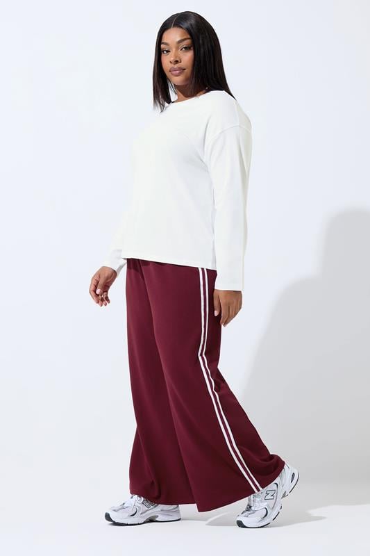  LIMITED COLLECTION Curve Burgundy Red Side Stripe Wide Leg Trousers