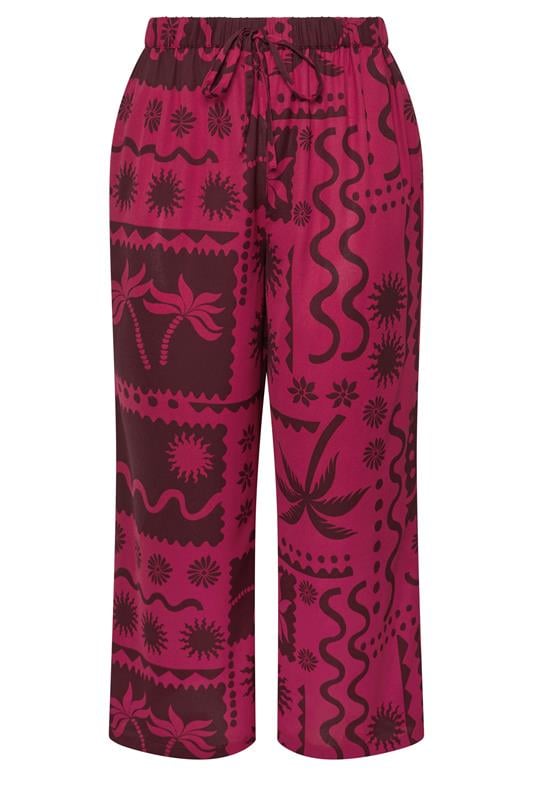 LIMITED COLLECITON Plus Size Berry Red Summer Print Wide Leg Trousers | Yours Clothing 5