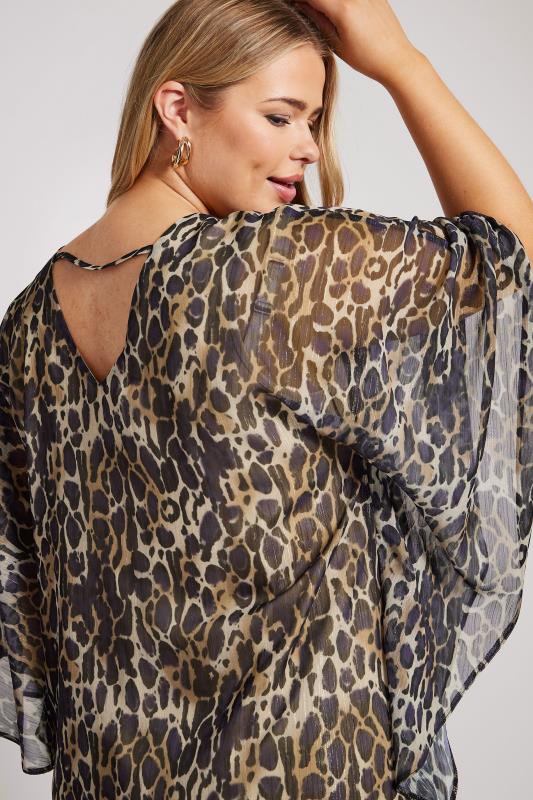 YOURS LONDON Plus Size Natural Brown Metallic Leopard Print Cape Blouse | Yours Clothing 5