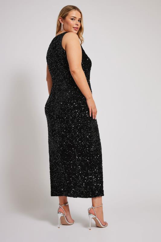 YOURS LONDON Plus Size Black Sequin Velvet Maxi Dress | Yours Clothing 4