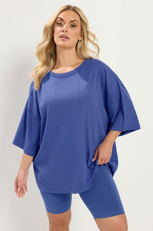 YOURS Plus Size Cobalt Blue Oversized Boxy T-Shirt | Yours Clothing 1