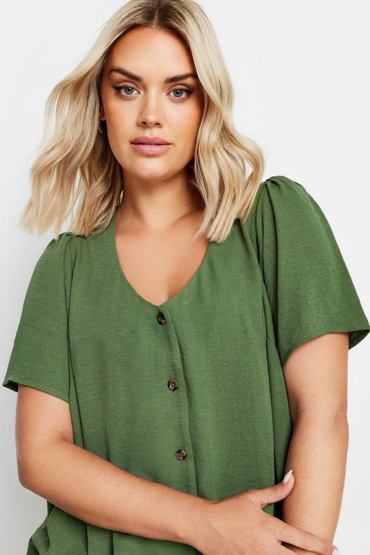 YOURS Plus Size Khaki Green Button Up Blouse | Yours Clothing  4