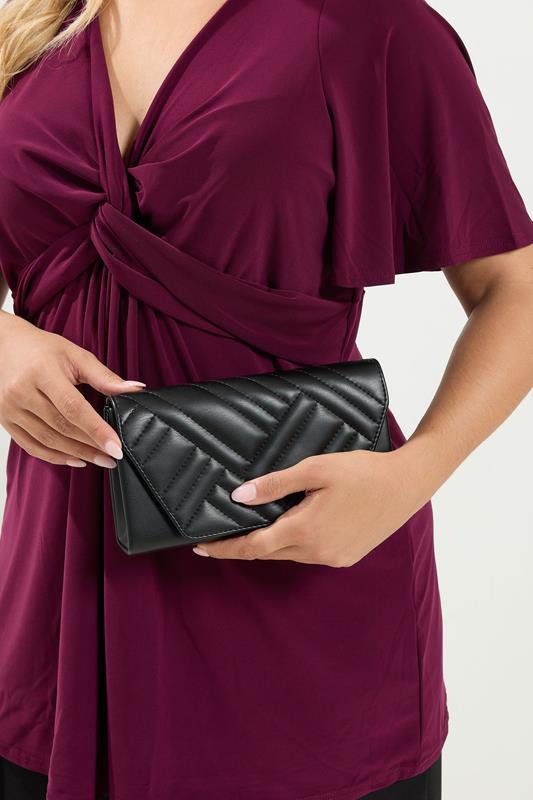 Black Chevron Clutch Bag | Yours Clothing 2