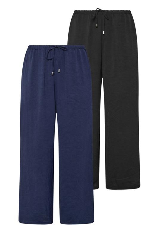  EVANS Curve 2 Pack Black & Navy Wide Leg Trousers