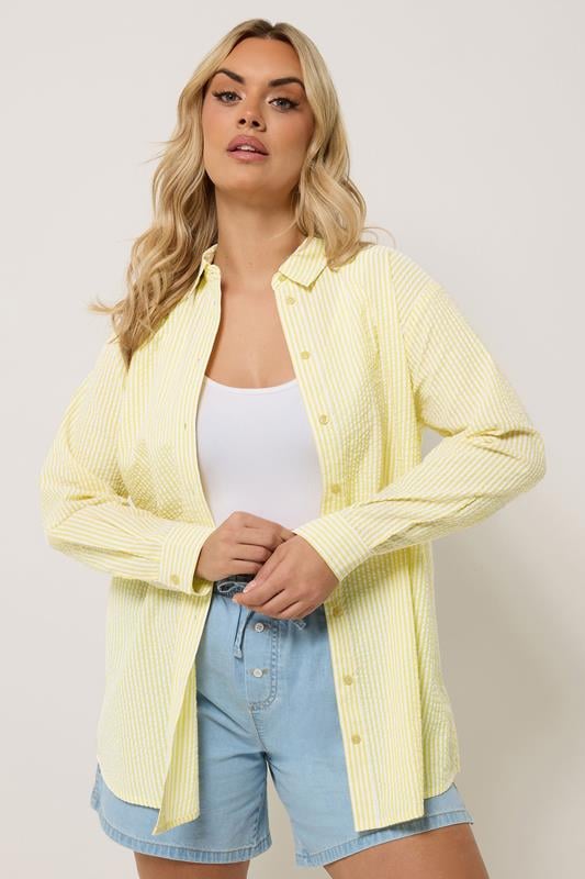 YOURS Curve Yellow Stripe Textured Shirt