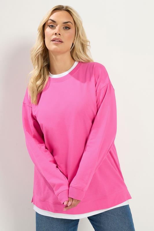 YOURS Plus Size Pink Crew-Neck Jumper | Yours Clothing 1