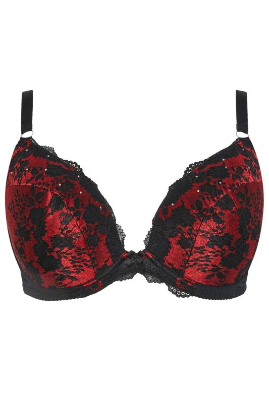 YOURS Plus Size Red Lace Detail Padded Underwired Plunge Bra | Yours Clothing 5