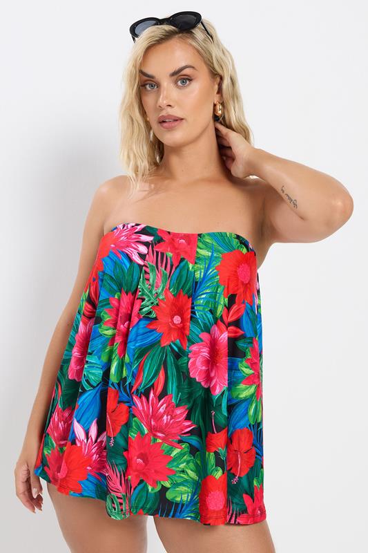 YOURS Plus Size Black Tropical Print Tankini Top | Yours Clothing 2