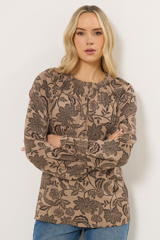 Tall  LTS Tall Natural Brown Placket Raglan Blouse