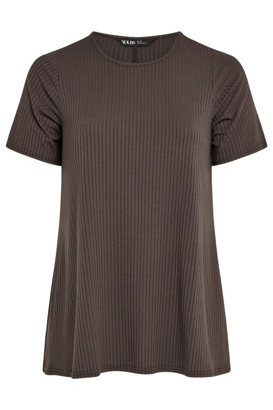 YOURS Plus Size Chocolate Brown Ribbed T-Shirt | Yours Clothing 5