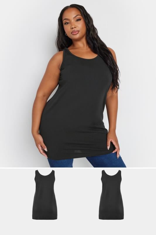 YOURS Plus Size 2 PACK Black Longline Vest Tops | Yours Clothing 1