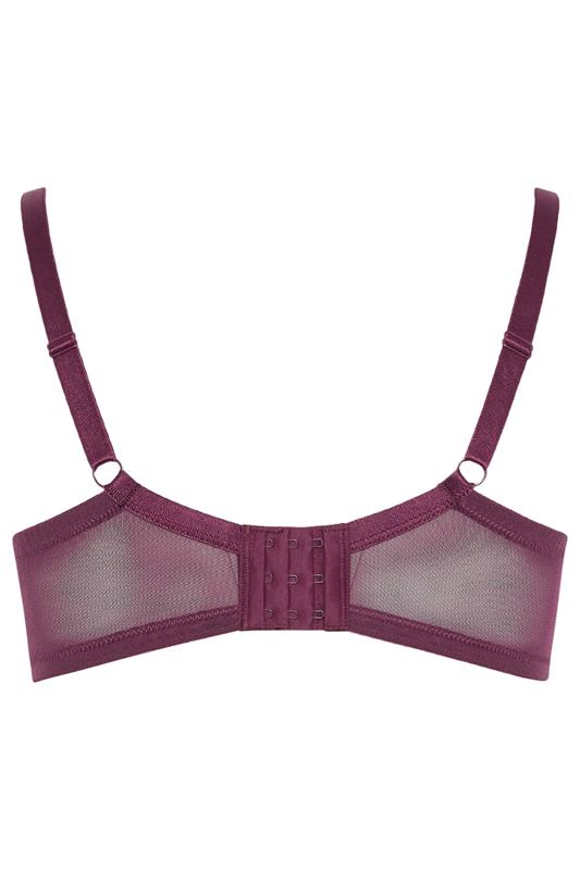 YOURS Plus Size Purple Embroidered Floral Non-Padded Bra | Yours Clothing 6