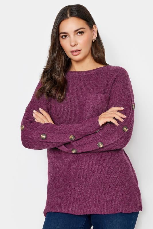 LTS Tall Purple Button Long Sleeve Jumper | Long Tall Sally  1