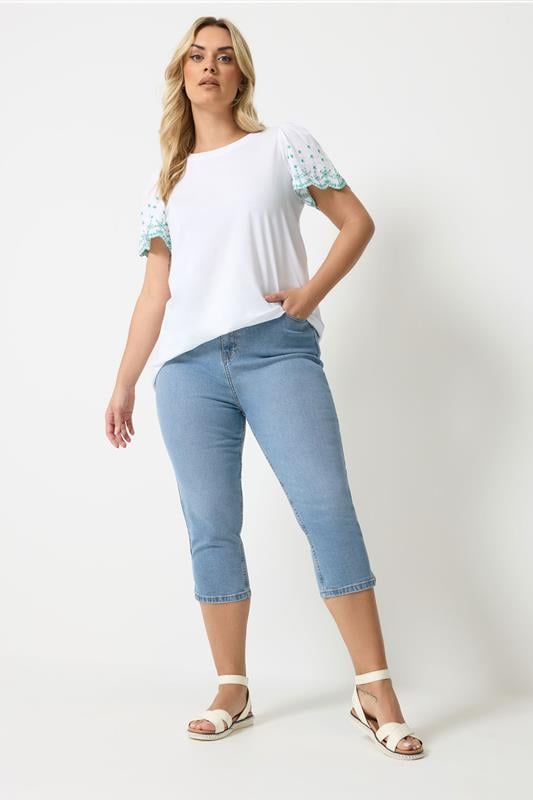 YOURS Plus Size Light Blue Capri AVA Jeans | Yours Clothing 1