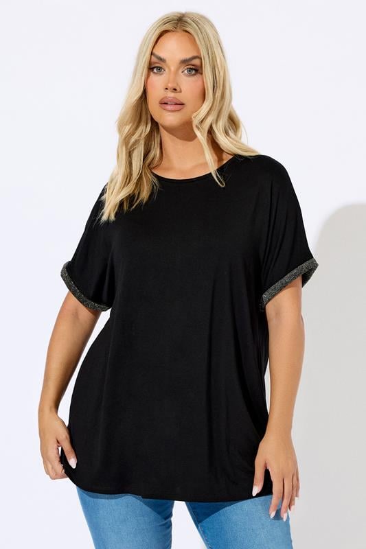  YOURS Curve Black Shimmer Detail Top