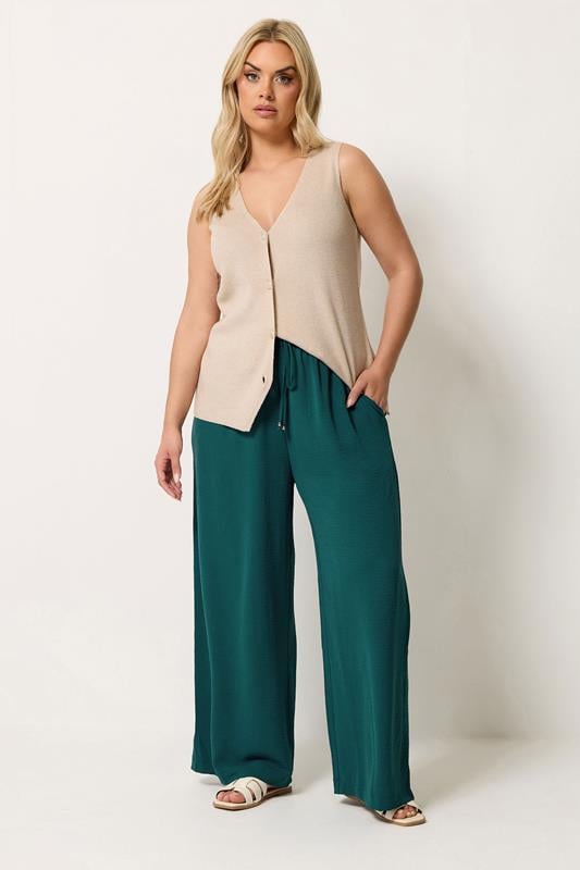 YOURS Plus Size Teal Blue Washed Twill Trousers | Yours Clothing 1