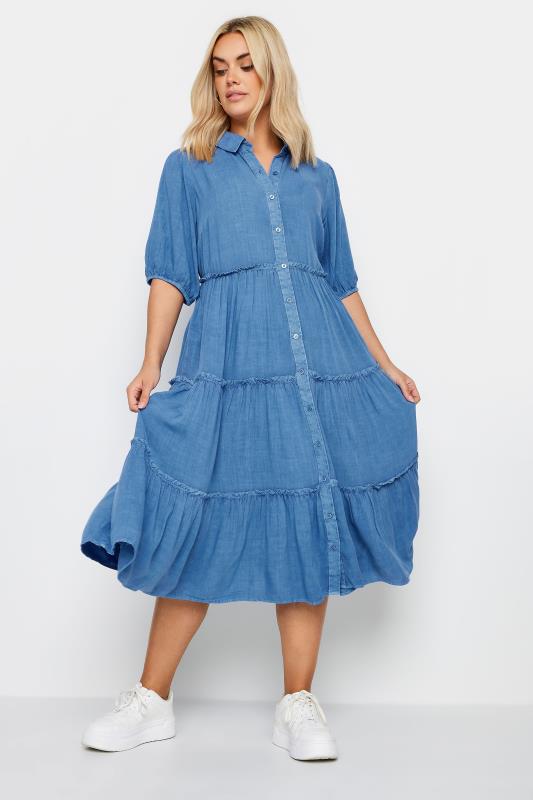 YOURS Plus Size Blue Midaxi Shirt Dress | Yours Clothing 2