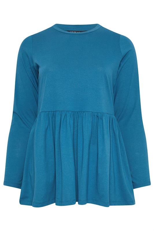YOURS Plus Size Blue Long Sleeve Peplum Top | Yours Clothing 5
