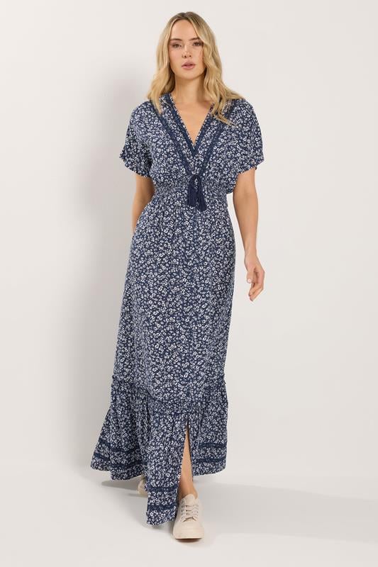 LTS Tall Blue Floral Textured Maxi Dress