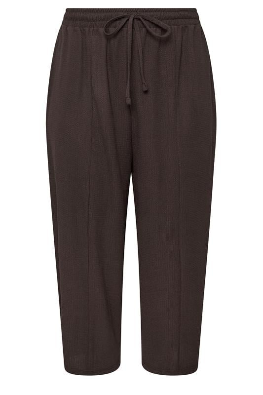 YOURS Plus Size Chocolate Brown Crinkle Barrel Trousers | Yours Clothing 1