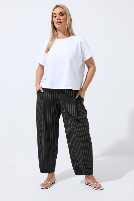  LIMITED COLLECTION Curve Black Pinstripe Barrel Trousers