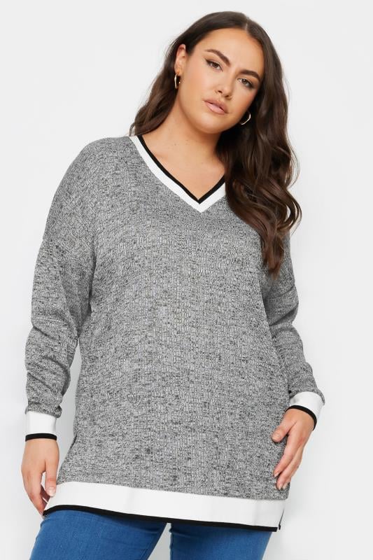 YOURS Plus Size Curve Grey Cable Knit Sweatshirt | Yours Clothing 1