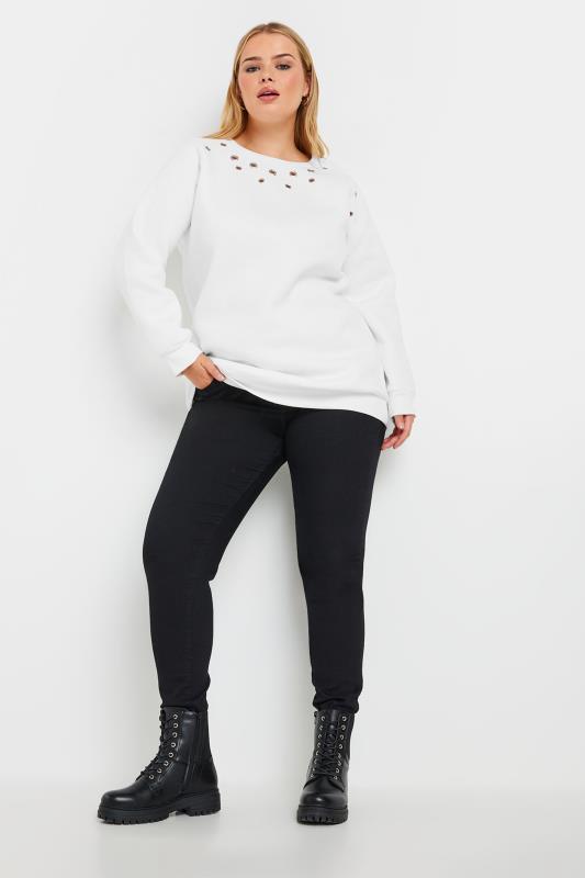 YOURS Curve Black Eyelet Detail Sweatshirt | Yours Clothing 3