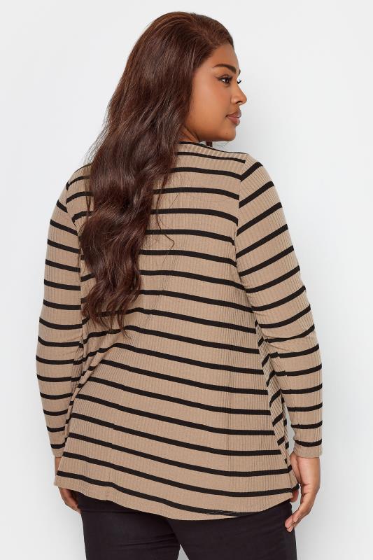 YOURS Curve Plus Size 2 PACK Black & Brown Stripe Ribbed Swing Top | Yours Clothing  5
