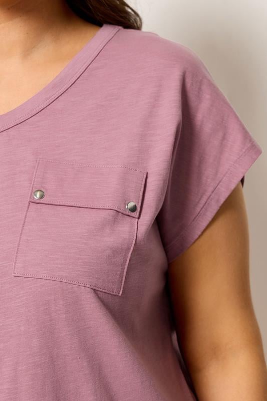 YOURS Plus Size Pink Stud Pocket T-Shirt | Yours Clothing 4