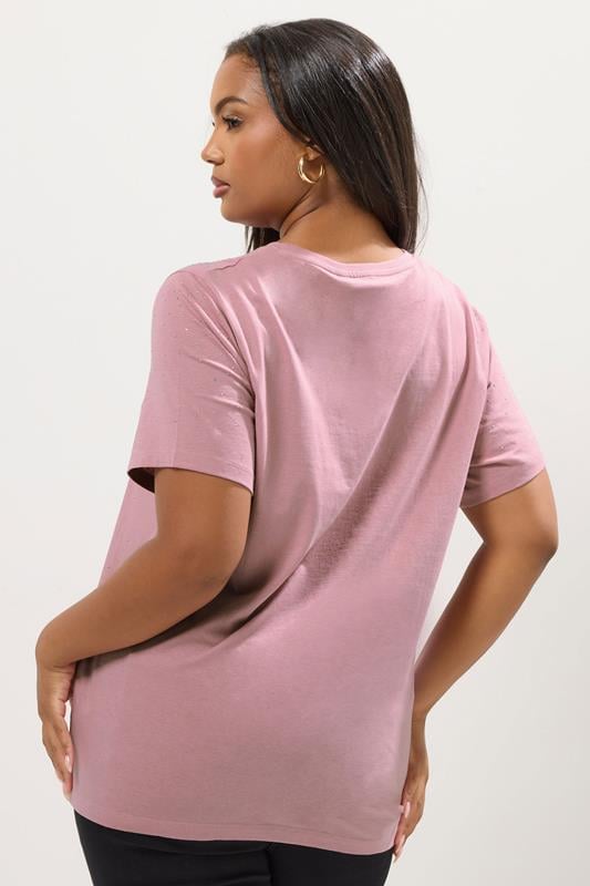 YOURS Plus Size Pink Diamante Embellished T-Shirt | Yours Clothing 2