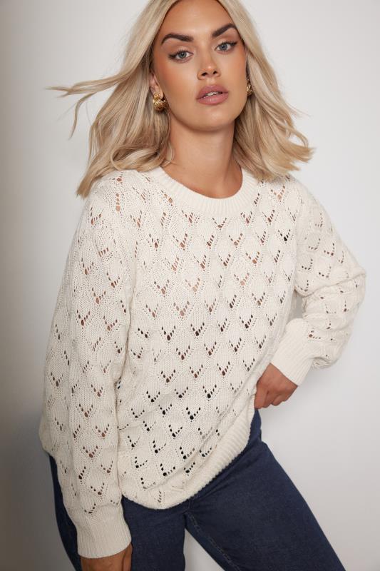 YOURS Plus Size Ivory White Pointelle Jumper | Yours Clothing  1