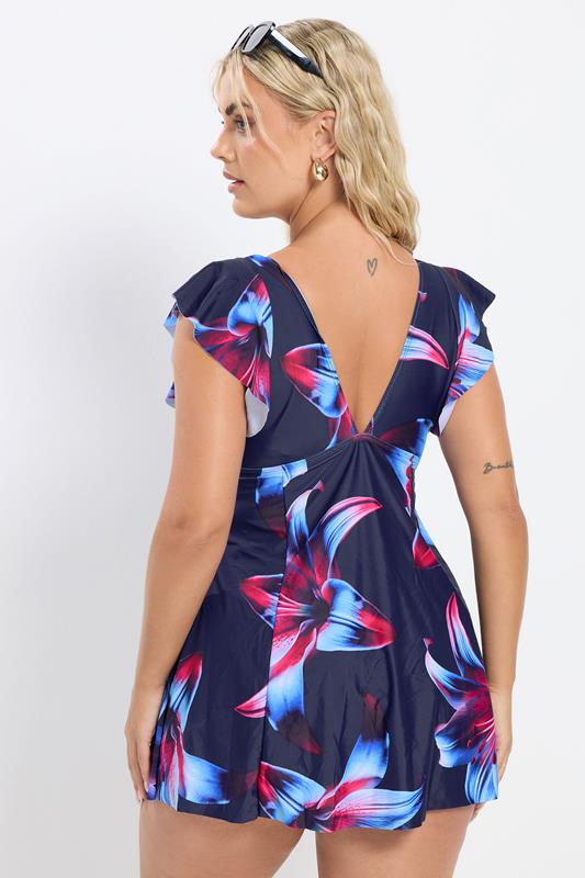 YOURS Plus Size Navy Blue Floral Print Swimdress | Yours Clothing 2