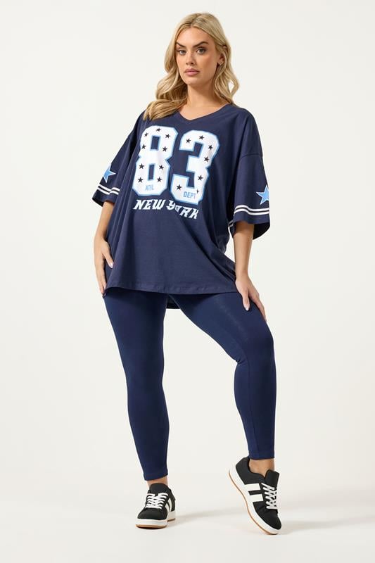 YOURS Plus Size Navy Blue '83 New York' Boxy T-Shirt | Yours Clothing 2