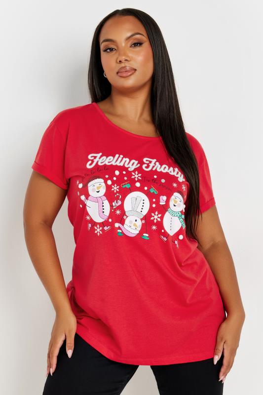 YOURS Plus Size Red 'Feeling Frosty' Slogan T-Shirt | Yours Clothing  3