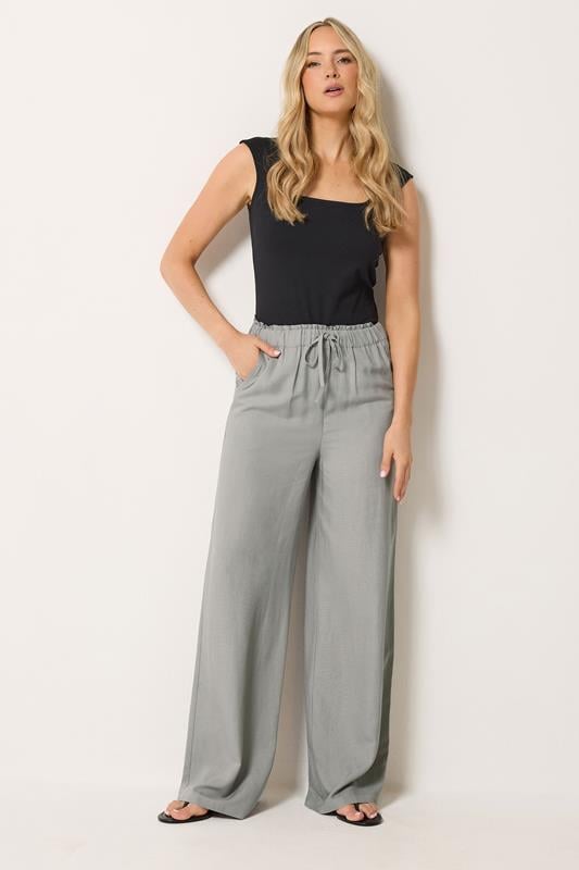  LTS Tall Light Grey Linen Wide Leg Trousers
