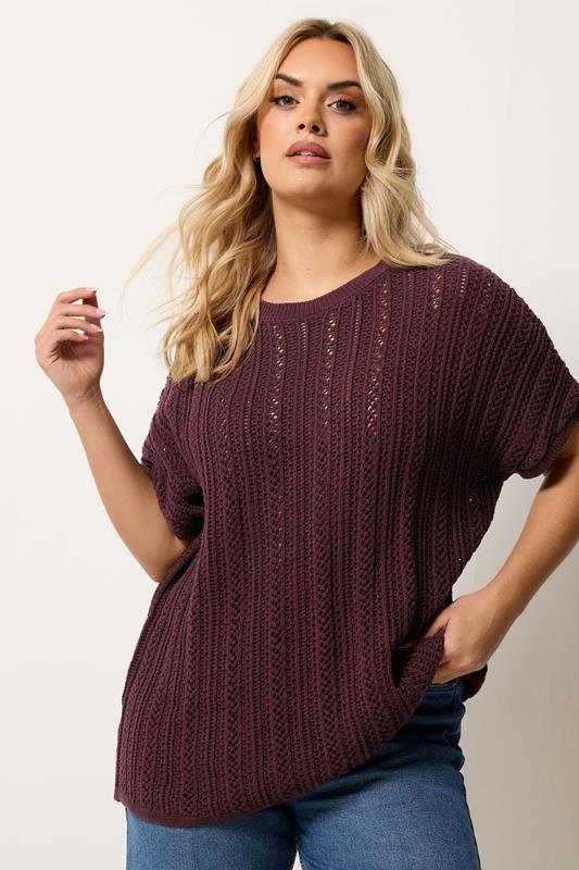 YOURS Curve Burgundy Red Knitted Top
