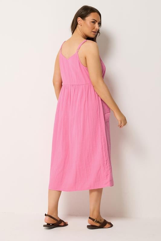 YOURS Plus Size Pink Cheesecloth Strappy Maxi Dress | Yours Clothing 2