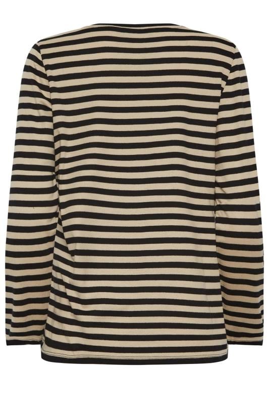 M&Co Beige Brown Stripe V-Neck Cotton Long Sleeve T-Shirt | M&Co 8