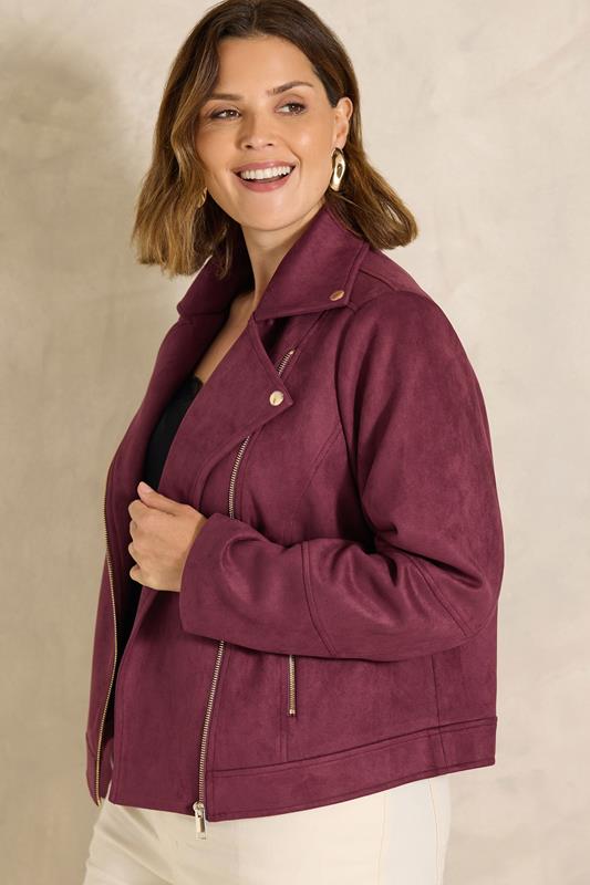  EVANS Curve Berry Red Suedette Biker Jacket