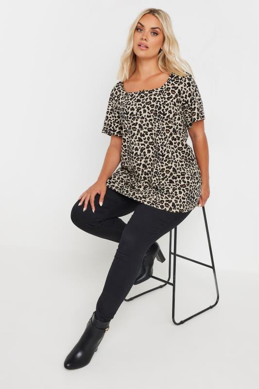 YOURS Plus Size Natural Brown Leopard Print Bow Top | Yours Clothing 2