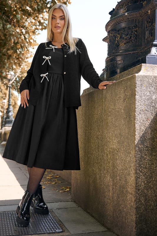YOURS Plus Size Black Pearl Bow Front Through Cardigan 1