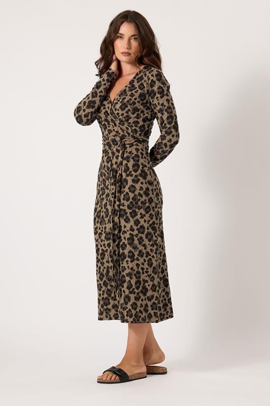 LTS Tall Brown Leopard Print Midaxi Wrap Dress | Long Tall Sally 1