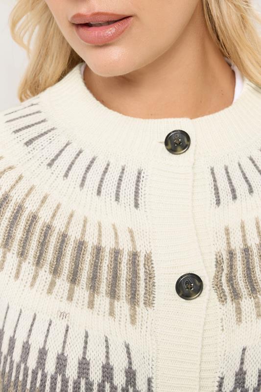 YOURS Plus Size Natural Brown Fairisle Knitted Cardigan | Yours Clothing 5