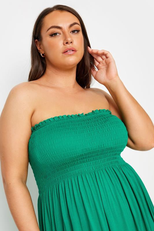 YOURS Plus Size Green Shirred Bandeau Midi Dress | Yours Clothing 5