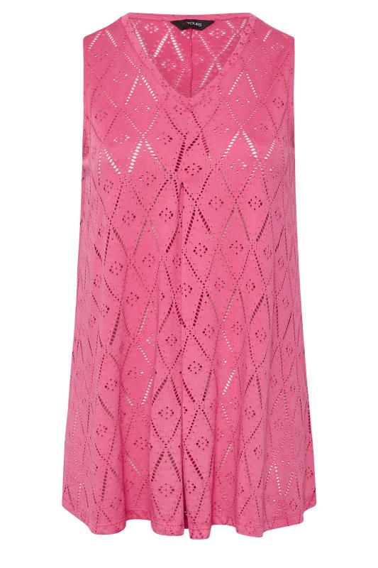 YOURS Plus Size Pink Broderie Anglaise Swing Vest Top | Yours Clothing 5