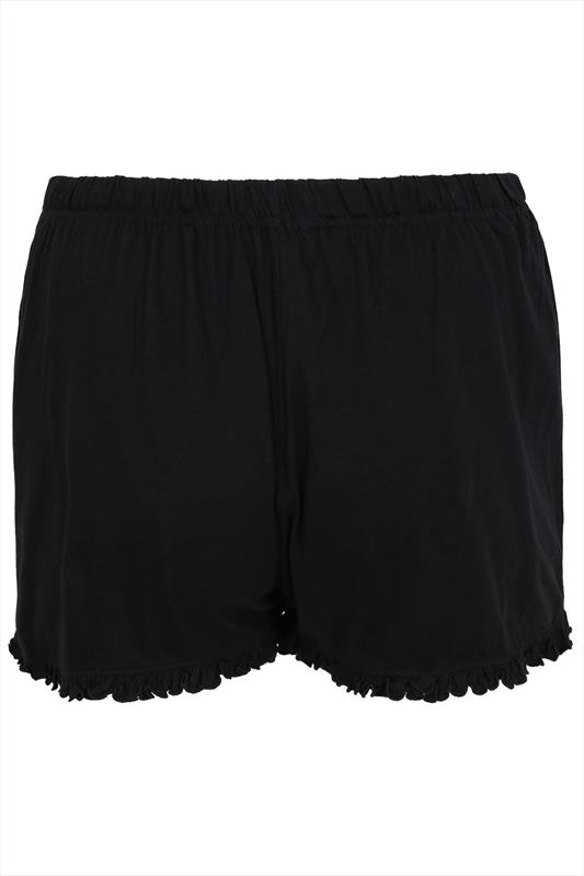 Plus Size Black Cotton Frilll Trim Pyjama Shorts | Yours Clothing 6