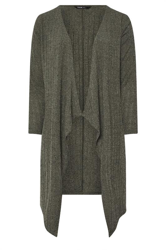 YOURS Plus Size Khaki Green Ribbed Midaxi Waterfall Cardigan | Yours Clothing 5